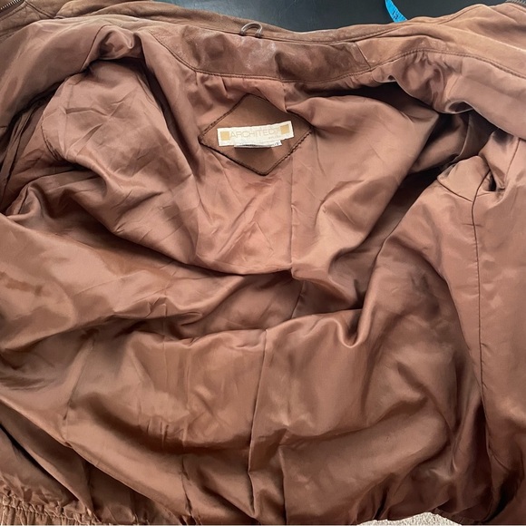 Vintage Architect Genuine Leather Zip Jacket Brown Cinchable Unisex Size Small - Picture 12 of 13